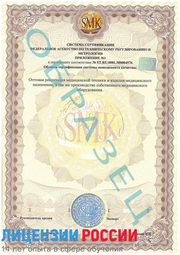 Образец сертификата соответствия (приложение) Карабаш Сертификат ISO 13485